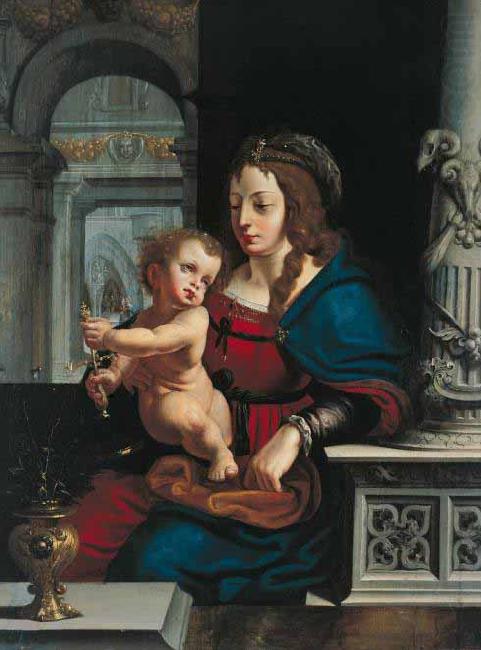 Joos van cleve Madonna and Child againt the renaissance background china oil painting image